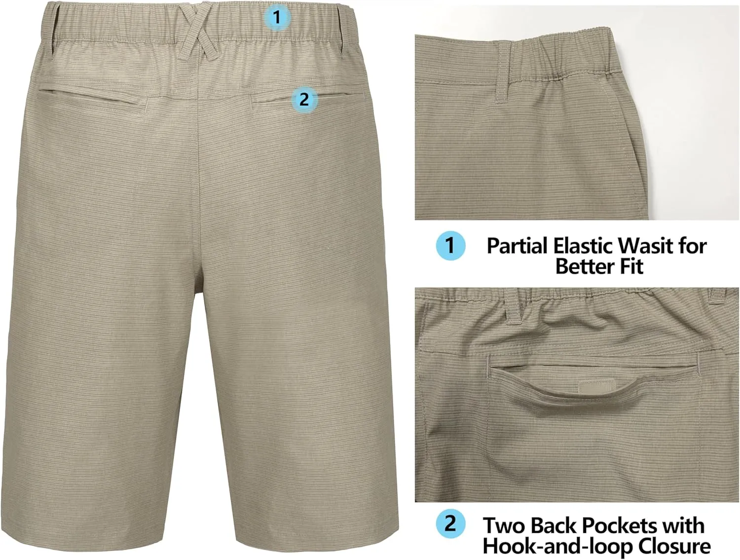 Little Donkey Andy 12 Inch Inseam Golf Shorts for Men Bermuda Quick Dry Elastic Waist Shorts for Hiking Travel Casual