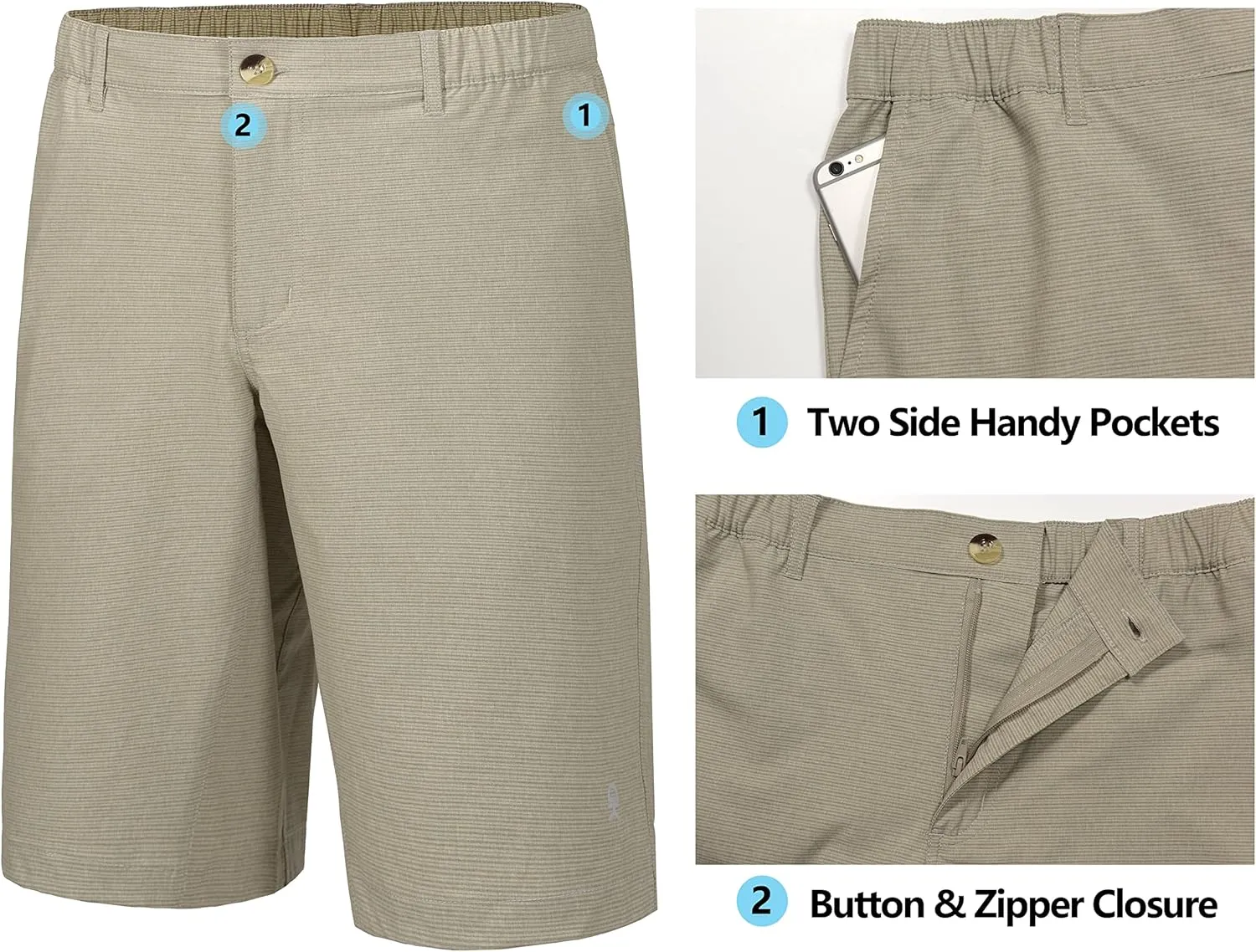 Little Donkey Andy 12 Inch Inseam Golf Shorts for Men Bermuda Quick Dry Elastic Waist Shorts for Hiking Travel Casual