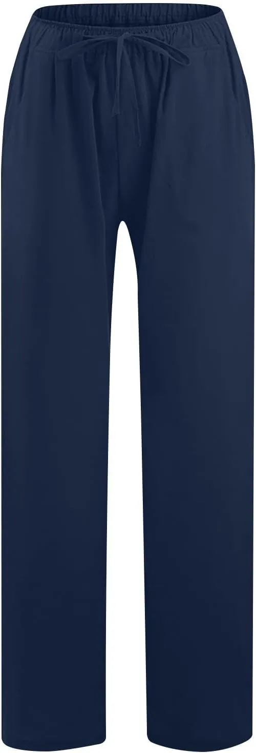 Lmdudan 2 Pc Cotton Linen Pants for Women Beach Pant Plus Size Wide Leg Sweatpants 2025 Summer Cropped Elastic Waist Trousers