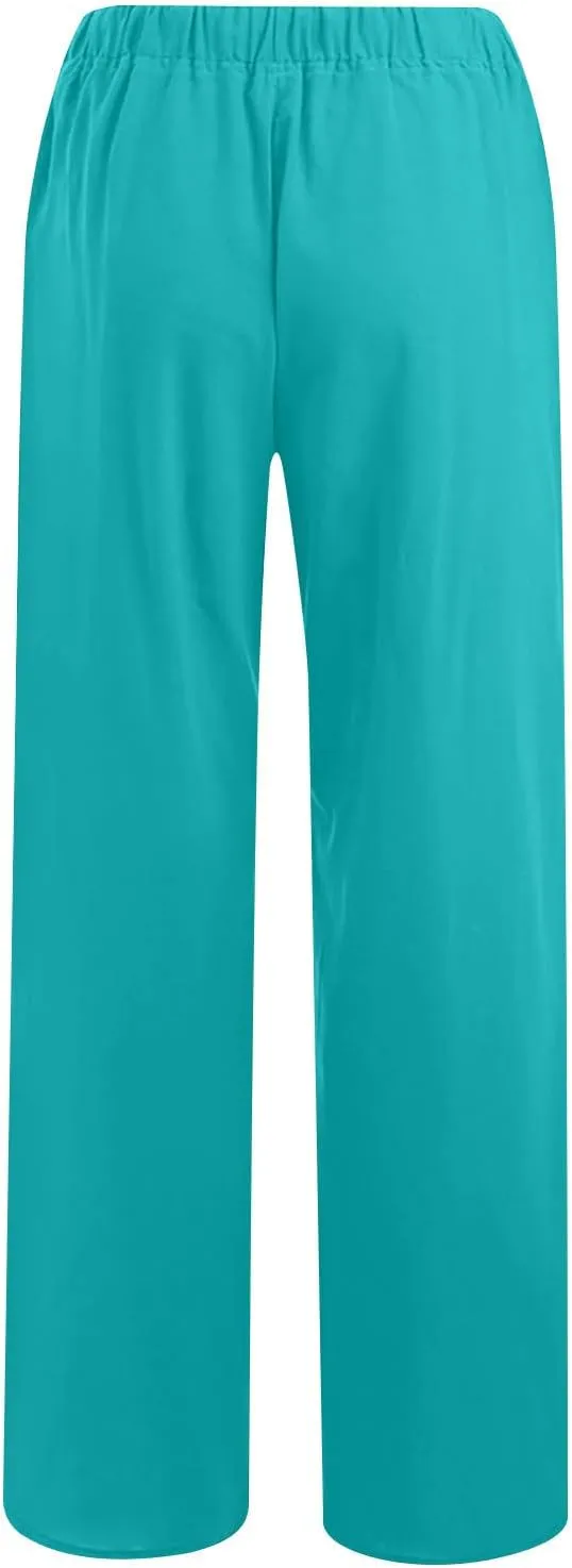 Lmdudan 2 Pc Cotton Linen Pants for Women Beach Pant Plus Size Wide Leg Sweatpants 2025 Summer Cropped Elastic Waist Trousers