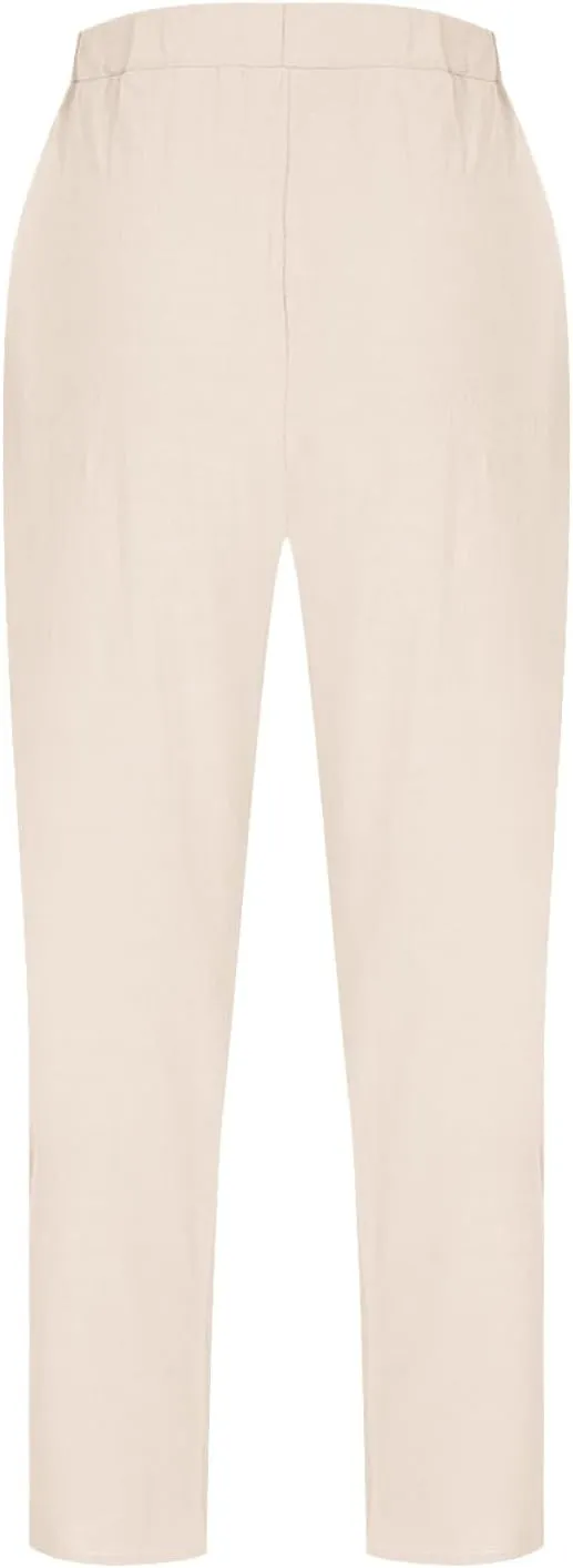 Lmdudan 2025 Summer Linen Capri Pants for Women Elastic Waist Tapered Cropped Pants Lightweight Crop Trousers with Pockets