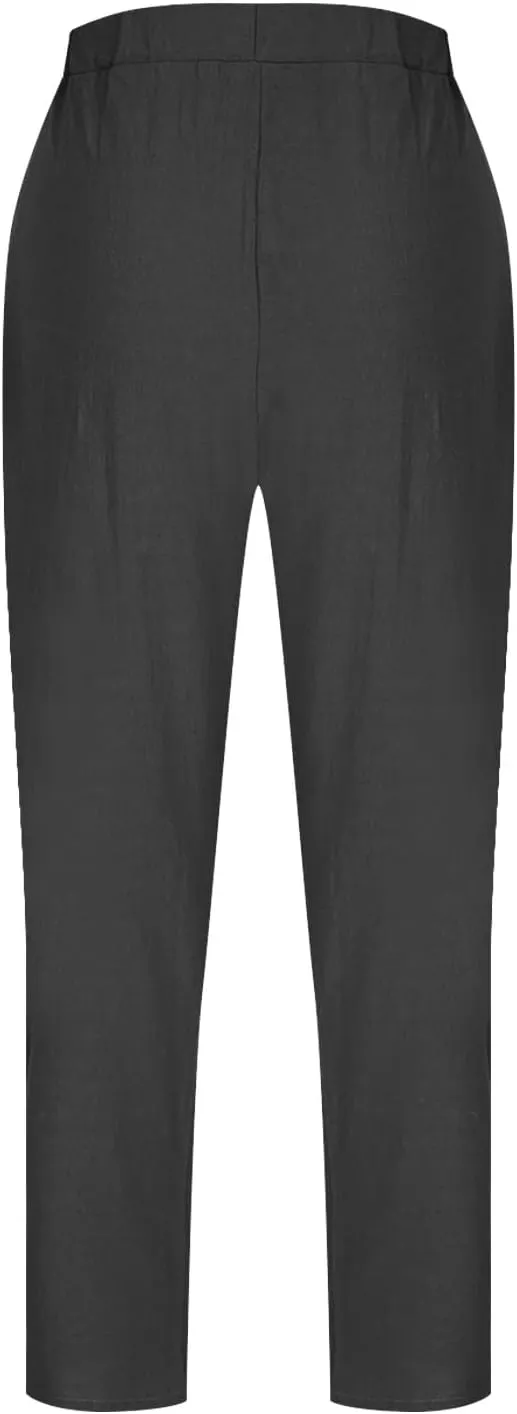 Lmdudan 2025 Summer Linen Capri Pants for Women Elastic Waist Tapered Cropped Pants Lightweight Crop Trousers with Pockets