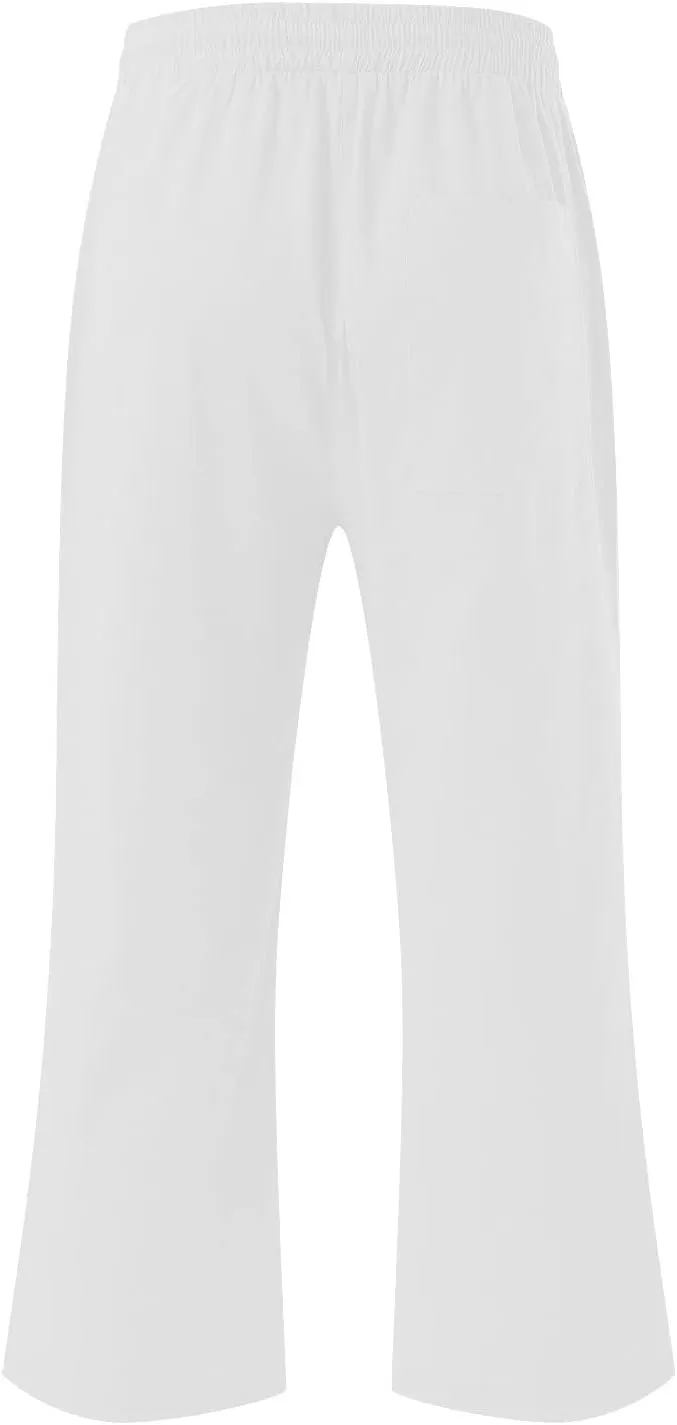 Lmdudan 2025 Women Linen Pants Summer Casual Capris Palazzo Pant Cropped Comfy Baggy Straight Wide Leg Trousers with Pockets