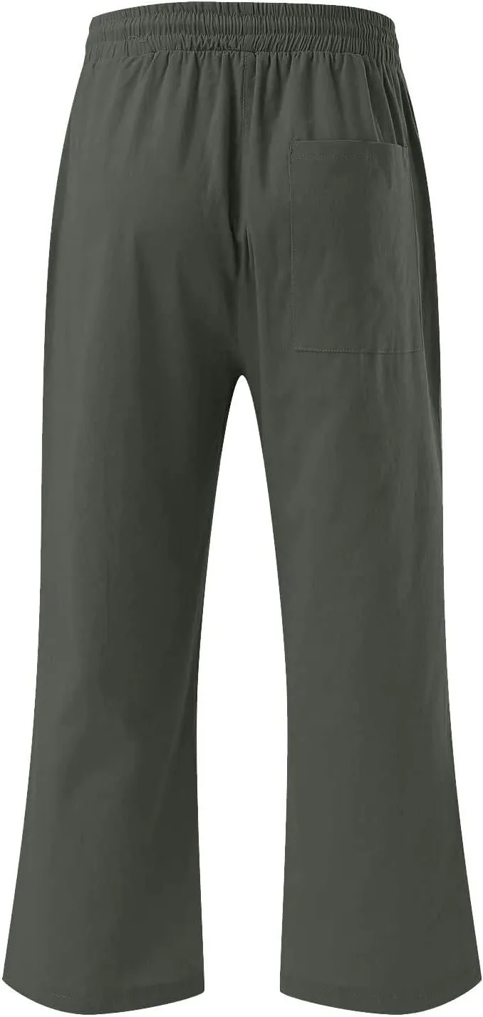 Lmdudan 2025 Women Linen Pants Summer Casual Capris Palazzo Pant Cropped Comfy Baggy Straight Wide Leg Trousers with Pockets