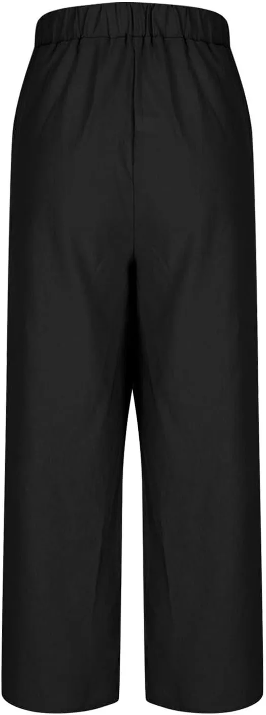 Lmdudan Cotton Linen Pants for Women 2025 Casual High Waist Wide Leg Palazzo Pants Summer Button Down Trousers with Pocket