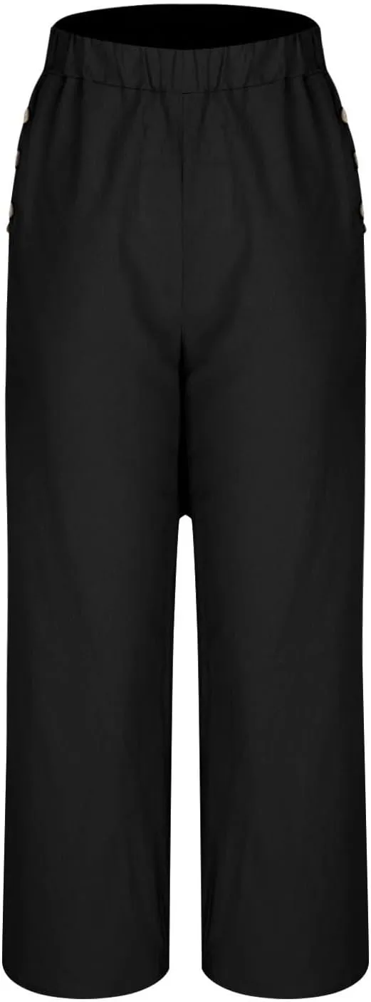 Lmdudan Cotton Linen Pants for Women 2025 Casual High Waist Wide Leg Palazzo Pants Summer Button Down Trousers with Pocket