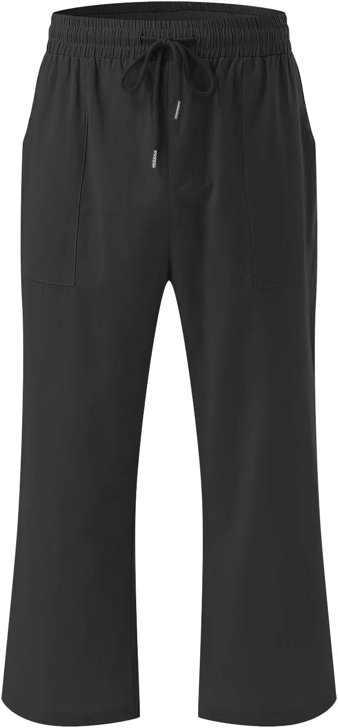Lmdudan Linen Capri Pants for Women Summer Casual 2025 Womens Capris with Pockets High Waisted Drawstring Cropped Trousers