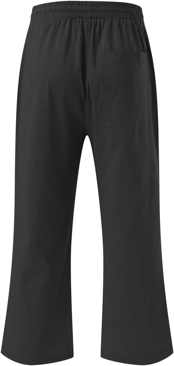 Lmdudan Linen Capri Pants for Women Summer Casual 2025 Womens Capris with Pockets High Waisted Drawstring Cropped Trousers
