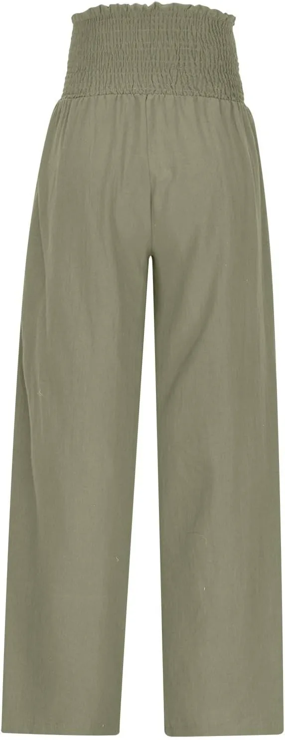 Lmdudan Tummy Control Cotton Linen Pants for Women High Waisted Lounge Pants Casual Wide Leg Trouser Sweatpants with Pockets