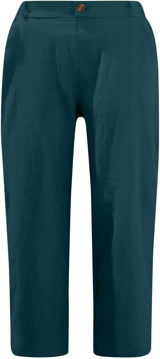 Lmdudan Women Cotton Linen Capri Pants 2025 Summer Trendy Casual Elastic Waist Cropped Trouser Beach Vacation Capris Clothes