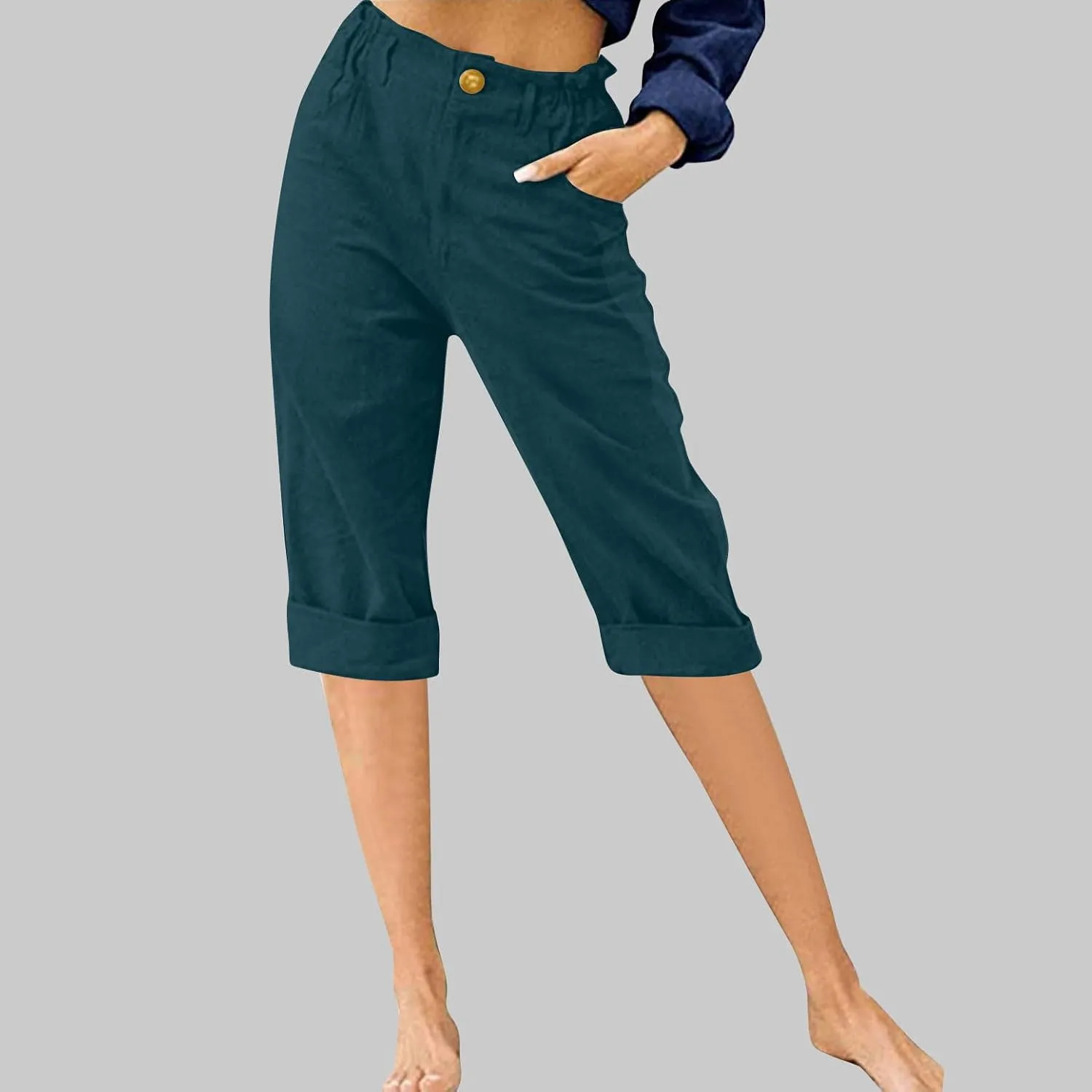 Lmdudan Women Cotton Linen Capri Pants 2025 Summer Trendy Casual Elastic Waist Cropped Trouser Beach Vacation Capris Clothes