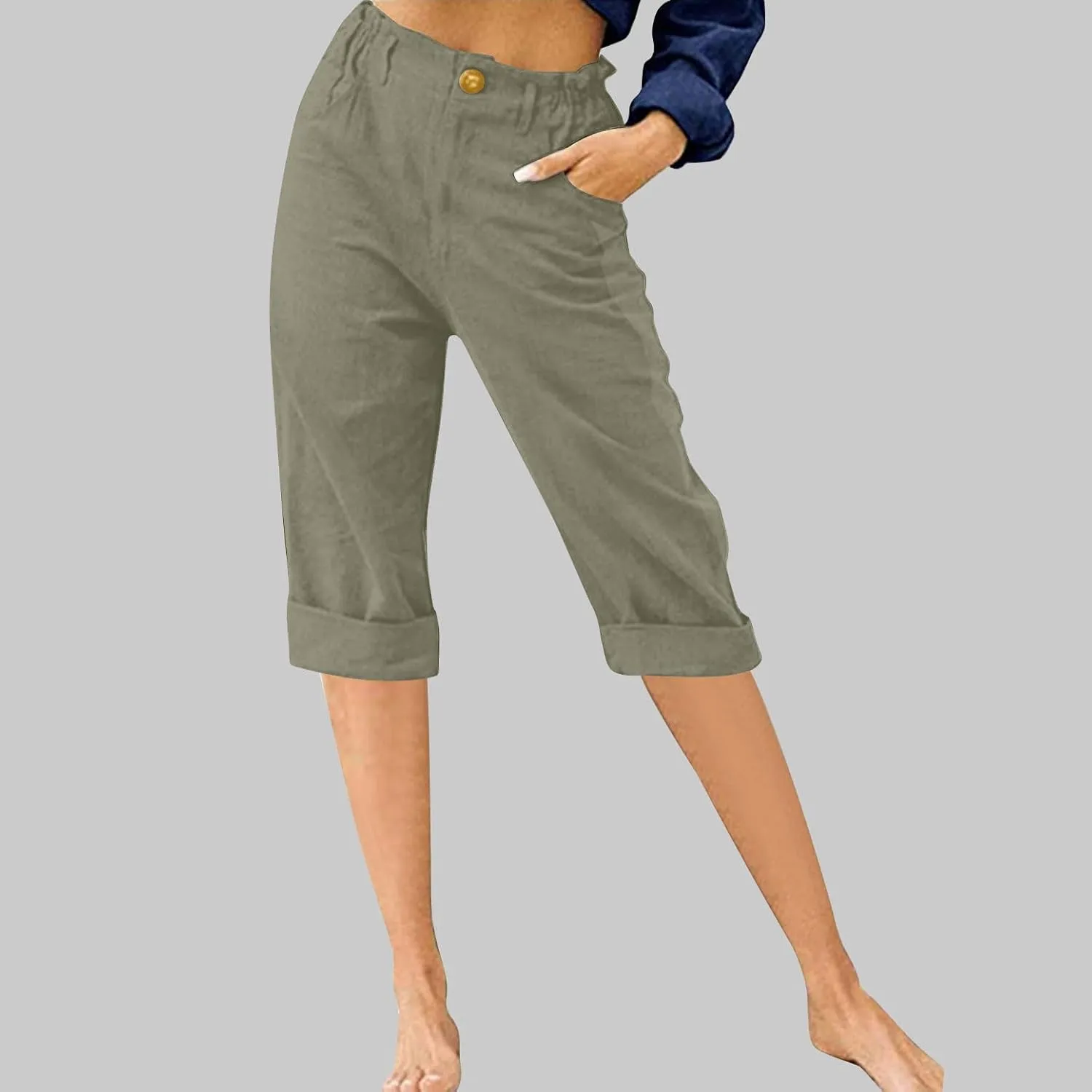 Lmdudan Women Cotton Linen Capri Pants 2025 Summer Trendy Casual Elastic Waist Cropped Trouser Beach Vacation Capris Clothes