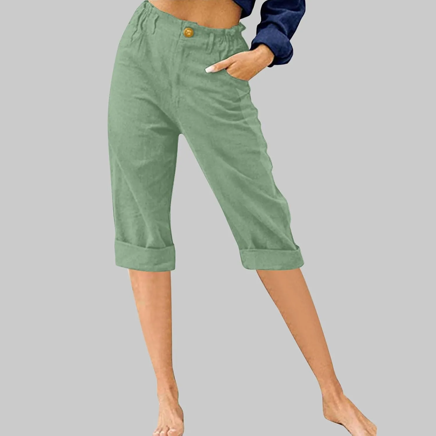 Lmdudan Women Cotton Linen Capri Pants 2025 Summer Trendy Casual Elastic Waist Cropped Trouser Beach Vacation Capris Clothes