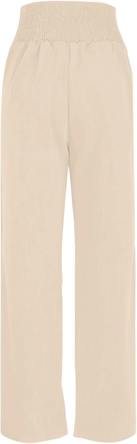 Lmdudan Women Linen Palazzo Pants 2025 Summer Boho Wide Leg High Waist Casual Lounge Pant Beach Travel Vacation Outfits