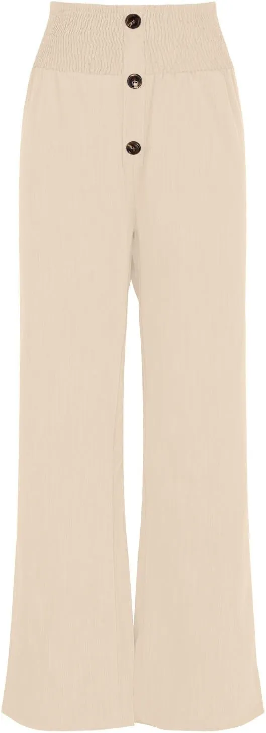 Lmdudan Women Linen Palazzo Pants 2025 Summer Boho Wide Leg High Waist Casual Lounge Pant Beach Travel Vacation Outfits