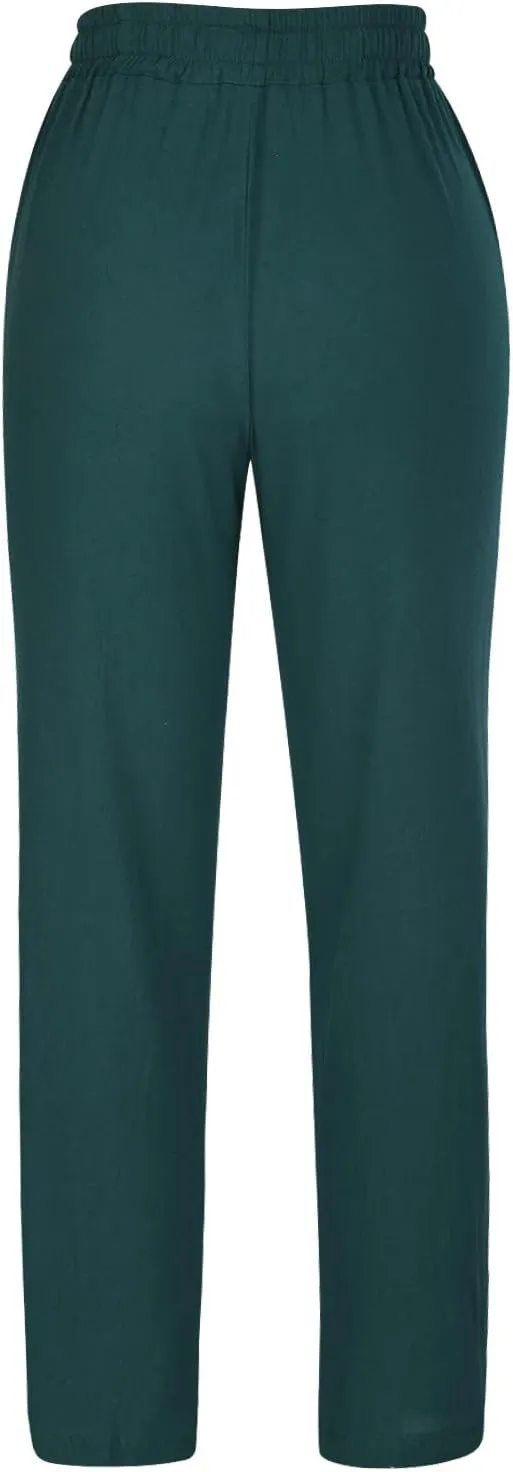 Lmdudan Women Straight Leg Linen Pants 2025 Trendy Elastic High Waist Yoga Pant Sweatpants Comfy Loose Beach Trousers