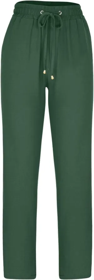 Lmdudan Women Straight Leg Linen Pants 2025 Trendy Elastic High Waist Yoga Pant Sweatpants Comfy Loose Beach Trousers