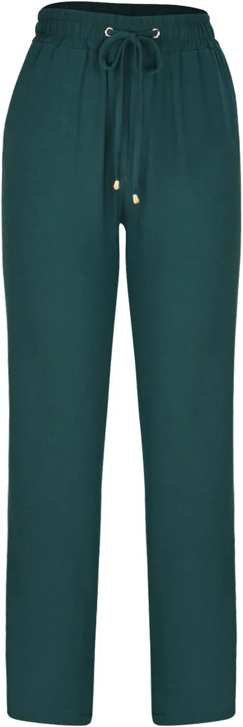 Lmdudan Women Straight Leg Linen Pants 2025 Trendy Elastic High Waist Yoga Pant Sweatpants Comfy Loose Beach Trousers