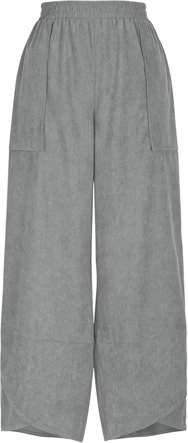 Lmdudan Womens Baggy Wide Leg Pants Casual Elastic Waisted Palazzo Pants with Pockets 2025 Summer Lightweight Capri Trousers