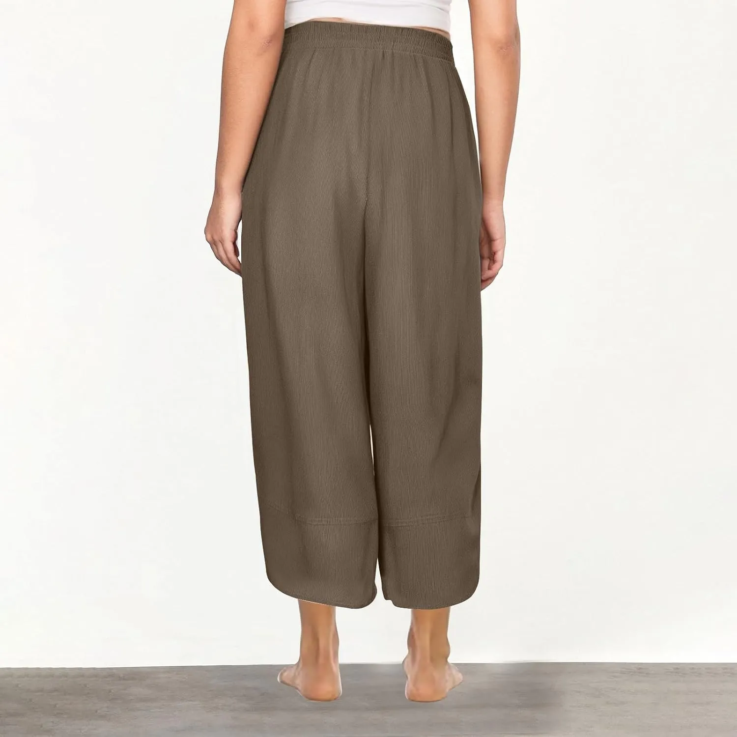 Lmdudan Womens Baggy Wide Leg Pants Casual Elastic Waisted Palazzo Pants with Pockets 2025 Summer Lightweight Capri Trousers