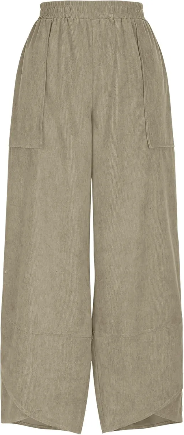 Lmdudan Womens Baggy Wide Leg Pants Casual Elastic Waisted Palazzo Pants with Pockets 2025 Summer Lightweight Capri Trousers