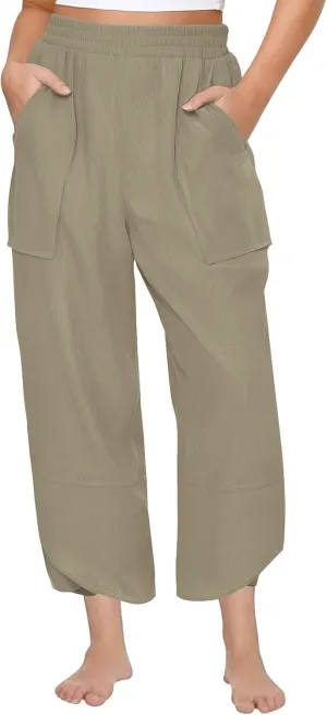 Lmdudan Womens Baggy Wide Leg Pants Casual Elastic Waisted Palazzo Pants with Pockets 2025 Summer Lightweight Capri Trousers