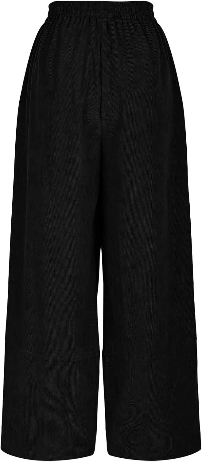 Lmdudan Womens Baggy Wide Leg Pants Casual Elastic Waisted Palazzo Pants with Pockets 2025 Summer Lightweight Capri Trousers