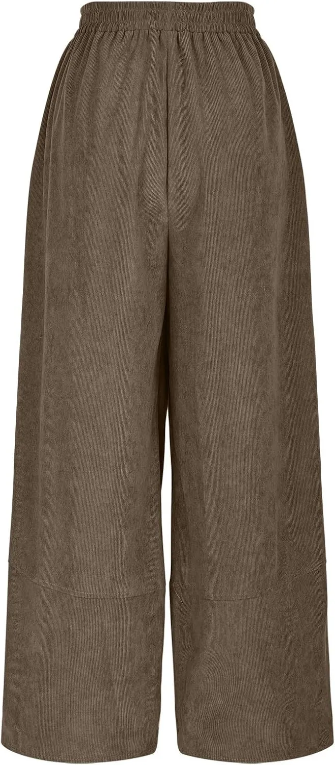 Lmdudan Womens Baggy Wide Leg Pants Casual Elastic Waisted Palazzo Pants with Pockets 2025 Summer Lightweight Capri Trousers
