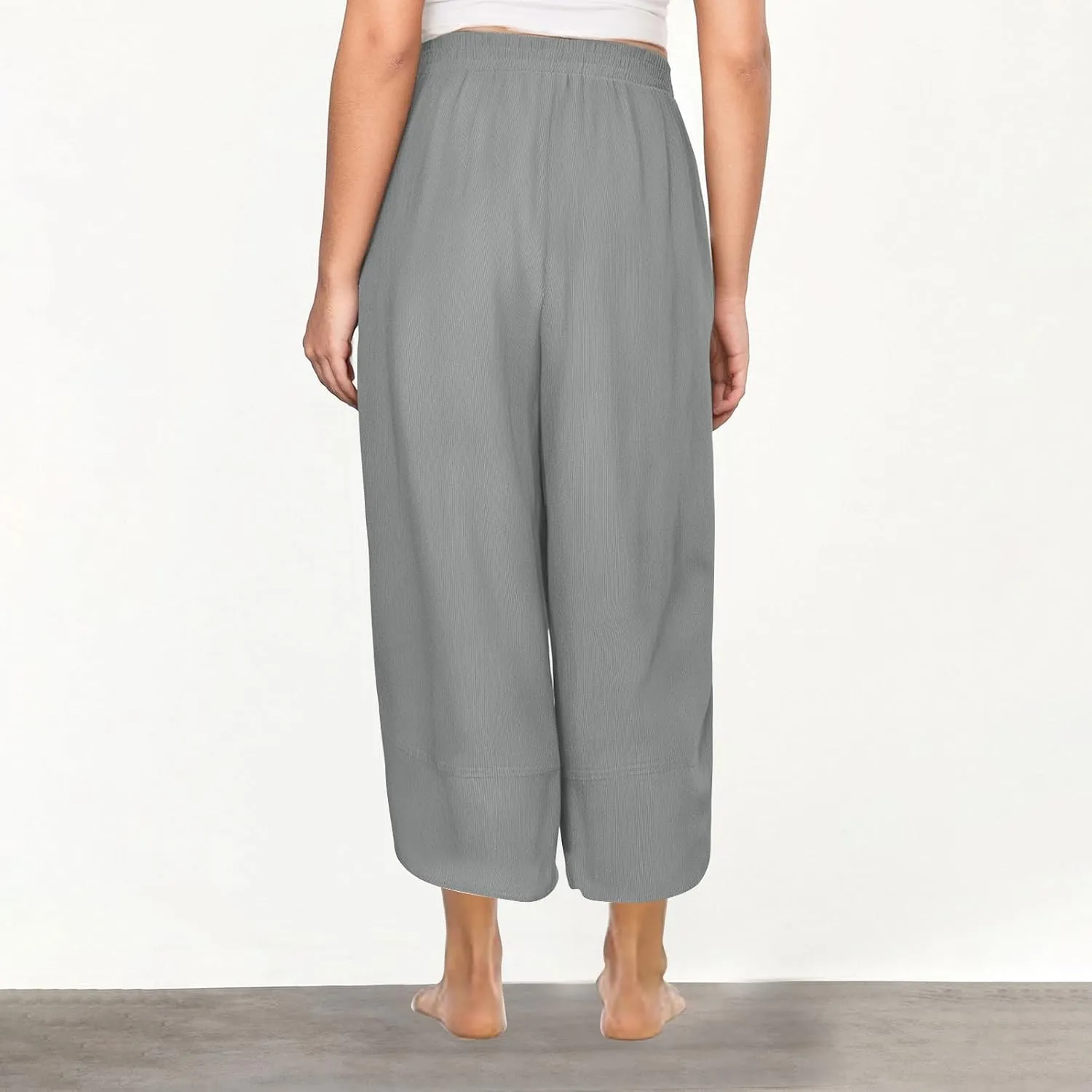 Lmdudan Womens Baggy Wide Leg Pants Casual Elastic Waisted Palazzo Pants with Pockets 2025 Summer Lightweight Capri Trousers