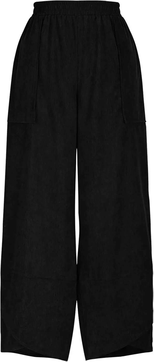 Lmdudan Womens Baggy Wide Leg Pants Casual Elastic Waisted Palazzo Pants with Pockets 2025 Summer Lightweight Capri Trousers