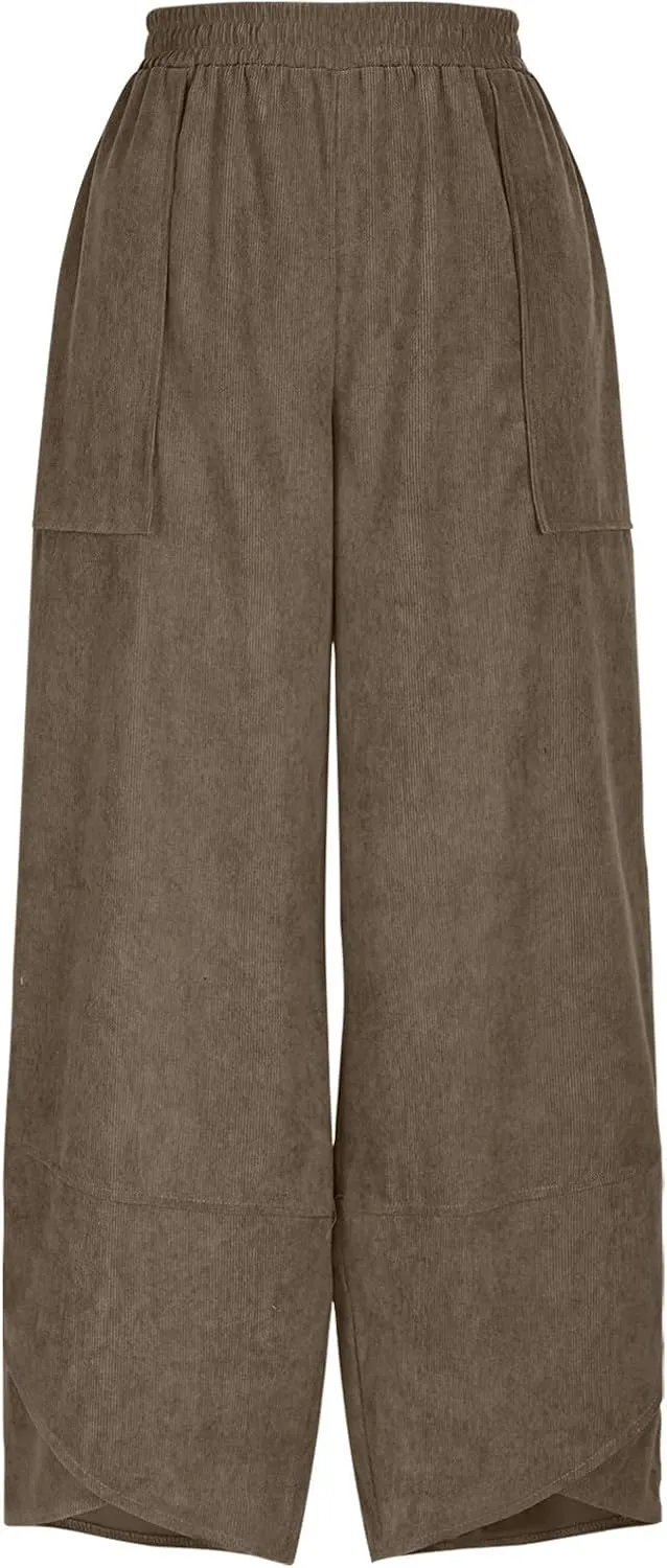 Lmdudan Womens Baggy Wide Leg Pants Casual Elastic Waisted Palazzo Pants with Pockets 2025 Summer Lightweight Capri Trousers