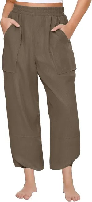 Lmdudan Womens Baggy Wide Leg Pants Casual Elastic Waisted Palazzo Pants with Pockets 2025 Summer Lightweight Capri Trousers