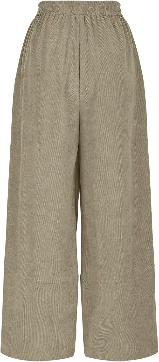 Lmdudan Womens Baggy Wide Leg Pants Casual Elastic Waisted Palazzo Pants with Pockets 2025 Summer Lightweight Capri Trousers
