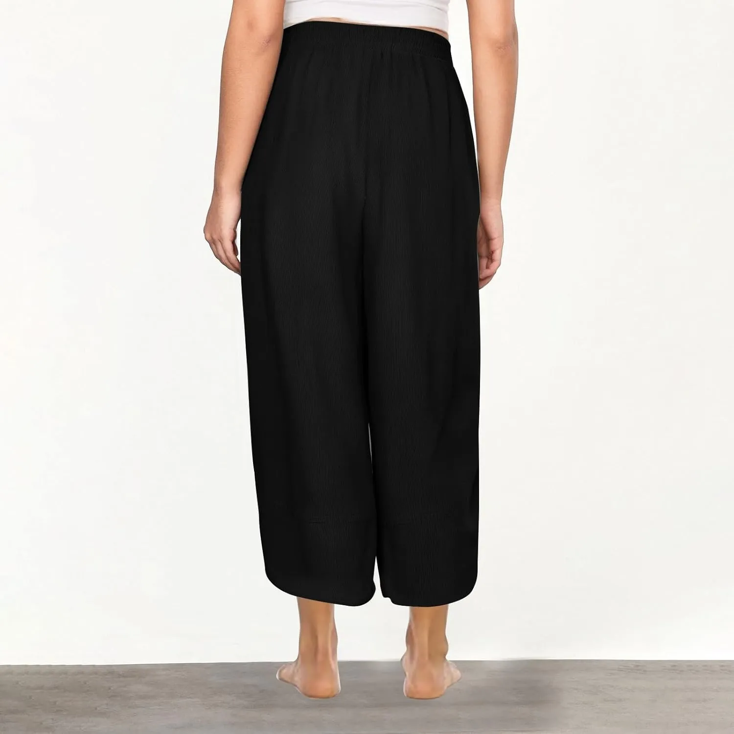 Lmdudan Womens Baggy Wide Leg Pants Casual Elastic Waisted Palazzo Pants with Pockets 2025 Summer Lightweight Capri Trousers