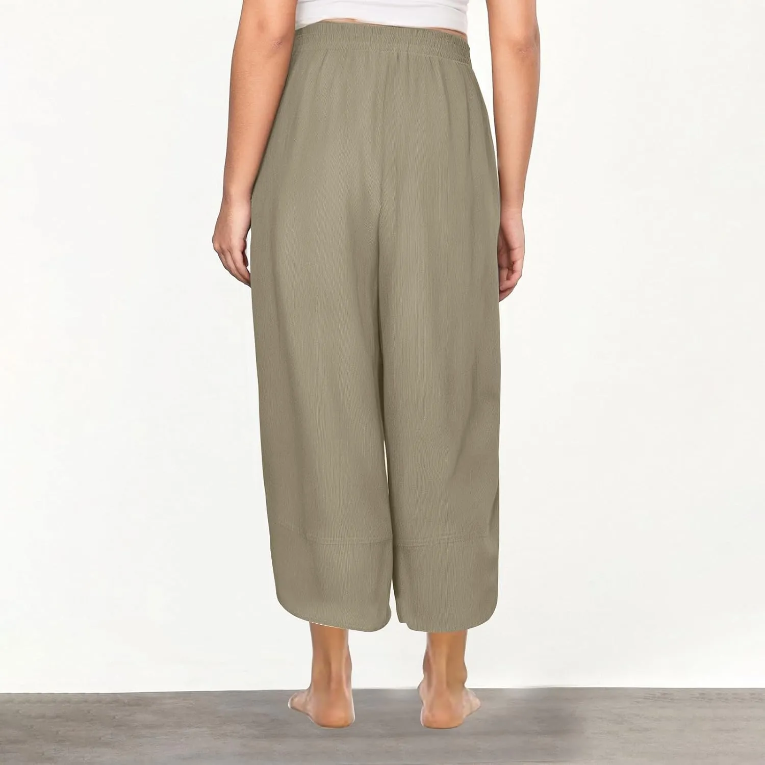 Lmdudan Womens Baggy Wide Leg Pants Casual Elastic Waisted Palazzo Pants with Pockets 2025 Summer Lightweight Capri Trousers
