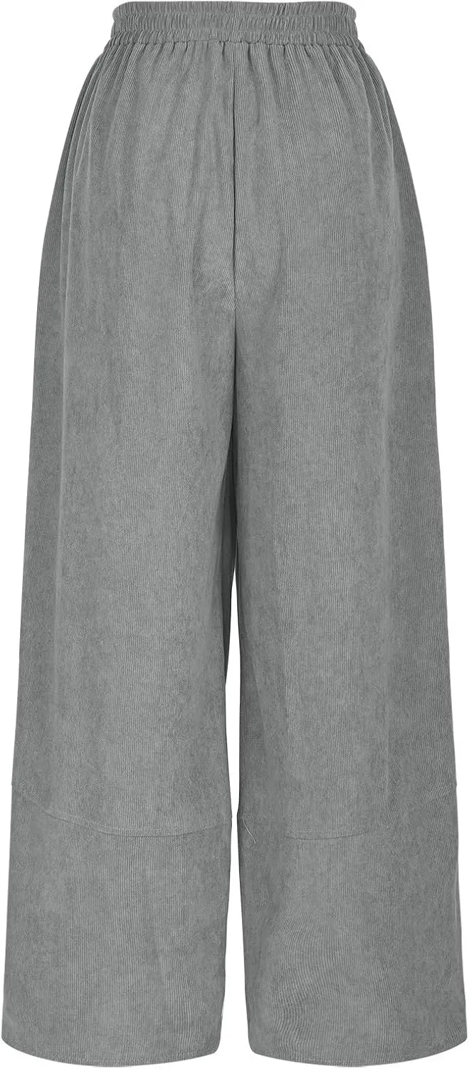 Lmdudan Womens Baggy Wide Leg Pants Casual Elastic Waisted Palazzo Pants with Pockets 2025 Summer Lightweight Capri Trousers