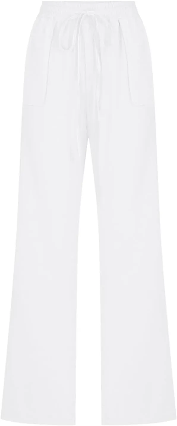 Lounge Linen Pants Women Summer Casual Beach Solid Color Plus Size High Waisted Linen Pants Work Lounge Trousers with Pockets