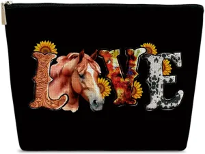 Love Horse Makeup Bag, Women Cosmetic Bag for Purse, Gifts for Women, Besties, Daughter, Best Friends, Horse Themed Gifts for Owner Lovers