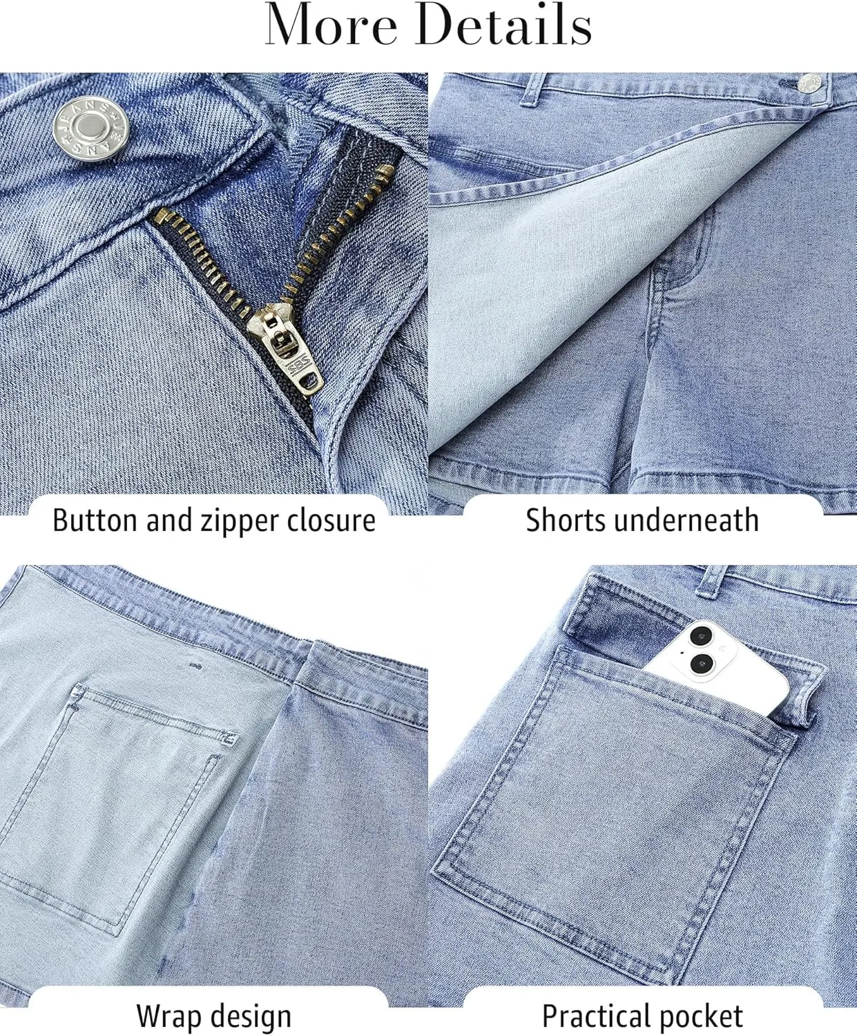 luvamia Denim Skorts for Woman Cargo Faux Wrap Jean Skort Skirts Stretchy High Waisted Skirt Shorts Country Concert Wear