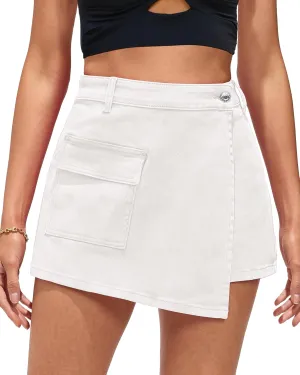 luvamia Denim Skorts for Woman Cargo Faux Wrap Jean Skort Skirts Stretchy High Waisted Skirt Shorts Country Concert Wear