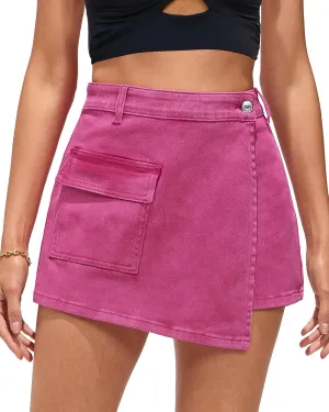 luvamia Denim Skorts for Woman Cargo Faux Wrap Jean Skort Skirts Stretchy High Waisted Skirt Shorts Country Concert Wear