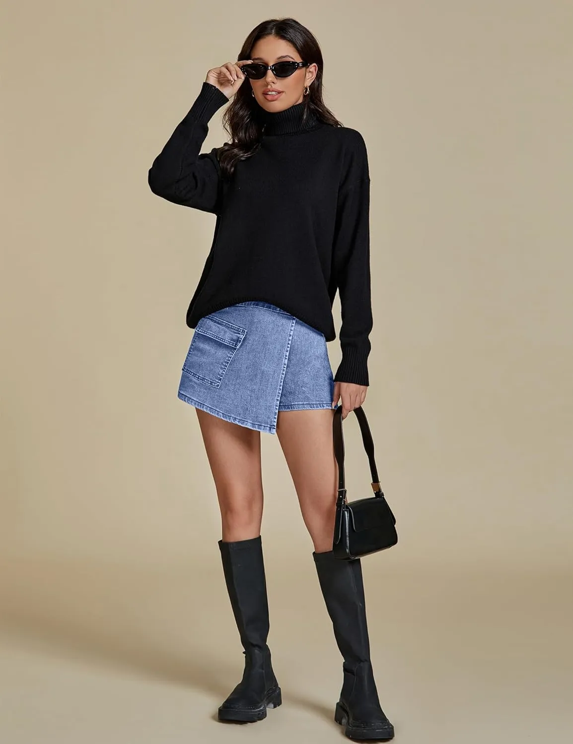 luvamia Denim Skorts for Woman Cargo Faux Wrap Jean Skort Skirts Stretchy High Waisted Skirt Shorts Country Concert Wear