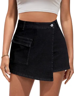 luvamia Denim Skorts for Woman Cargo Faux Wrap Jean Skort Skirts Stretchy High Waisted Skirt Shorts Country Concert Wear