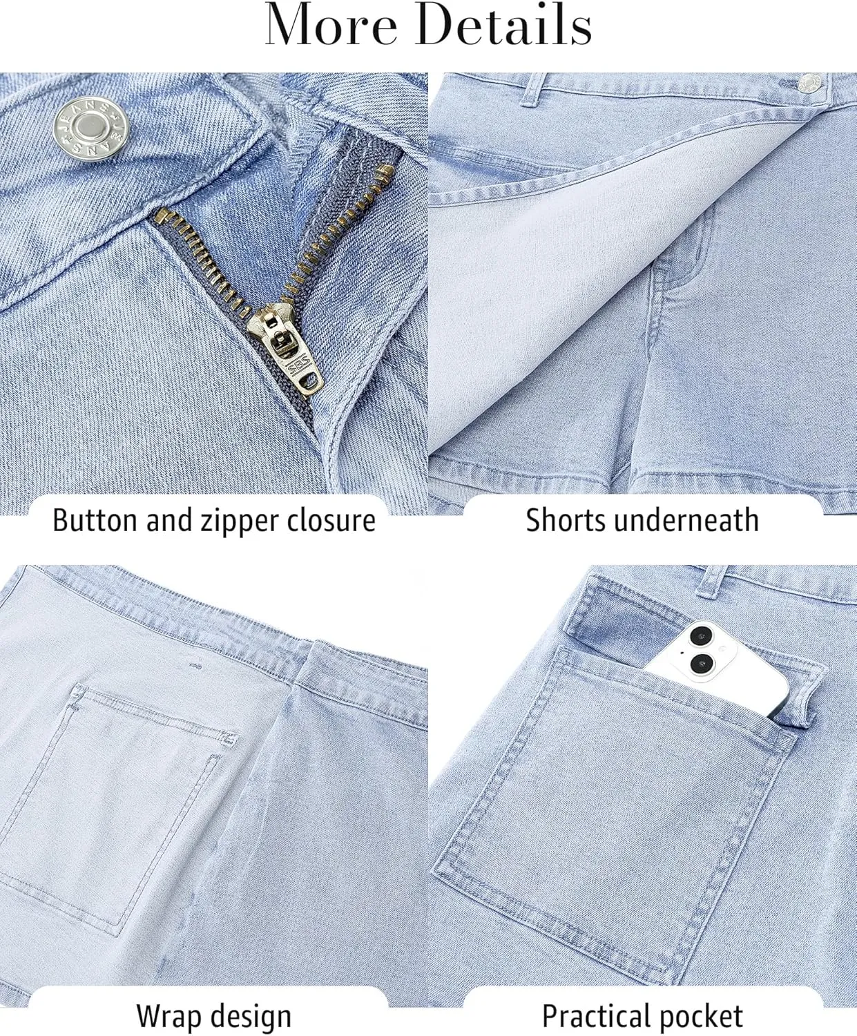 luvamia Denim Skorts for Woman Cargo Faux Wrap Jean Skort Skirts Stretchy High Waisted Skirt Shorts Country Concert Wear