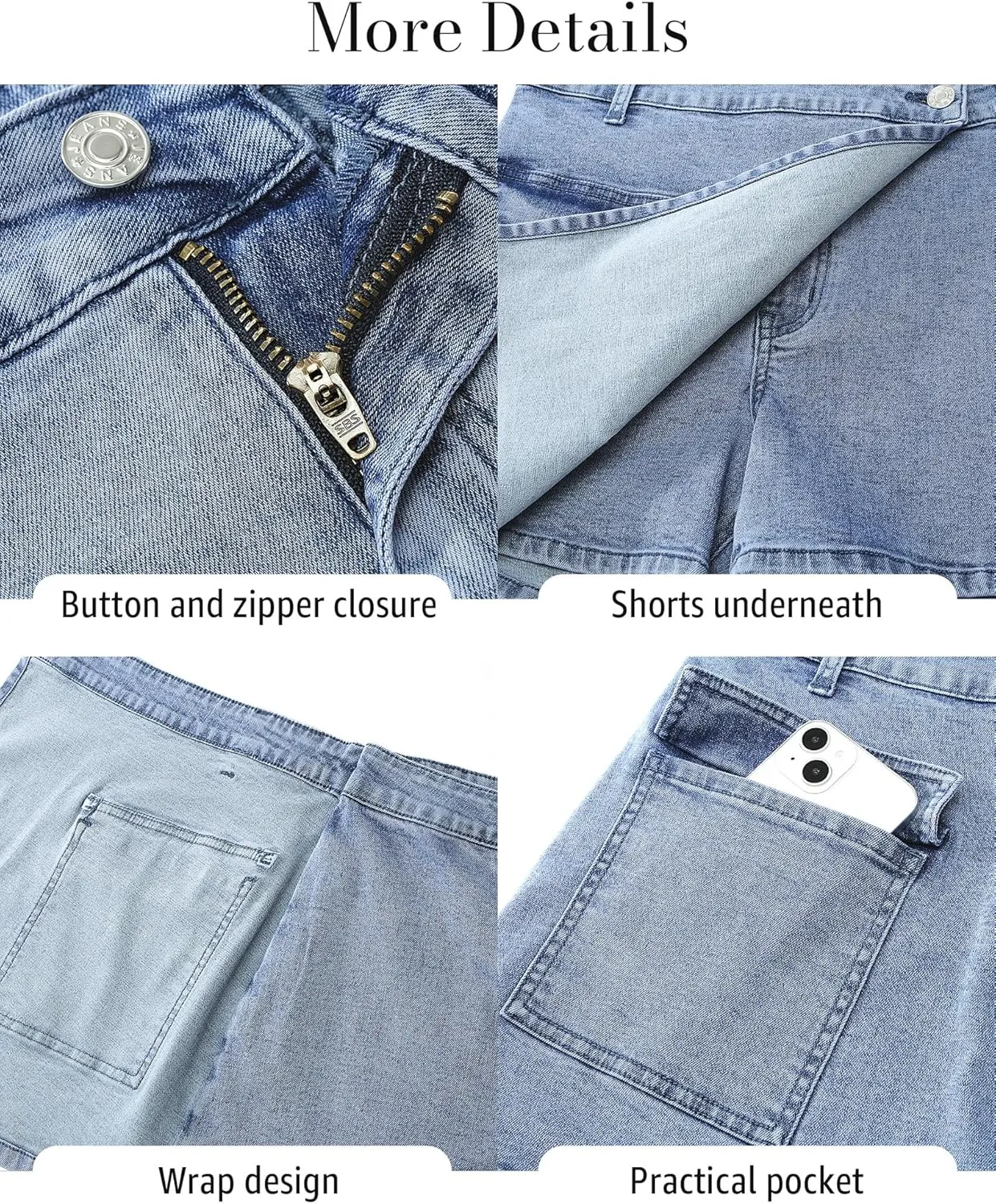 luvamia Denim Skorts for Woman Cargo Faux Wrap Jean Skort Skirts Stretchy High Waisted Skirt Shorts Country Concert Wear