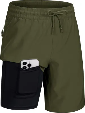 MAGCOMSEN Men's Swim Trunks with Compression Liner 9" Quick Dry Beach Shorts with Zipper Pockets