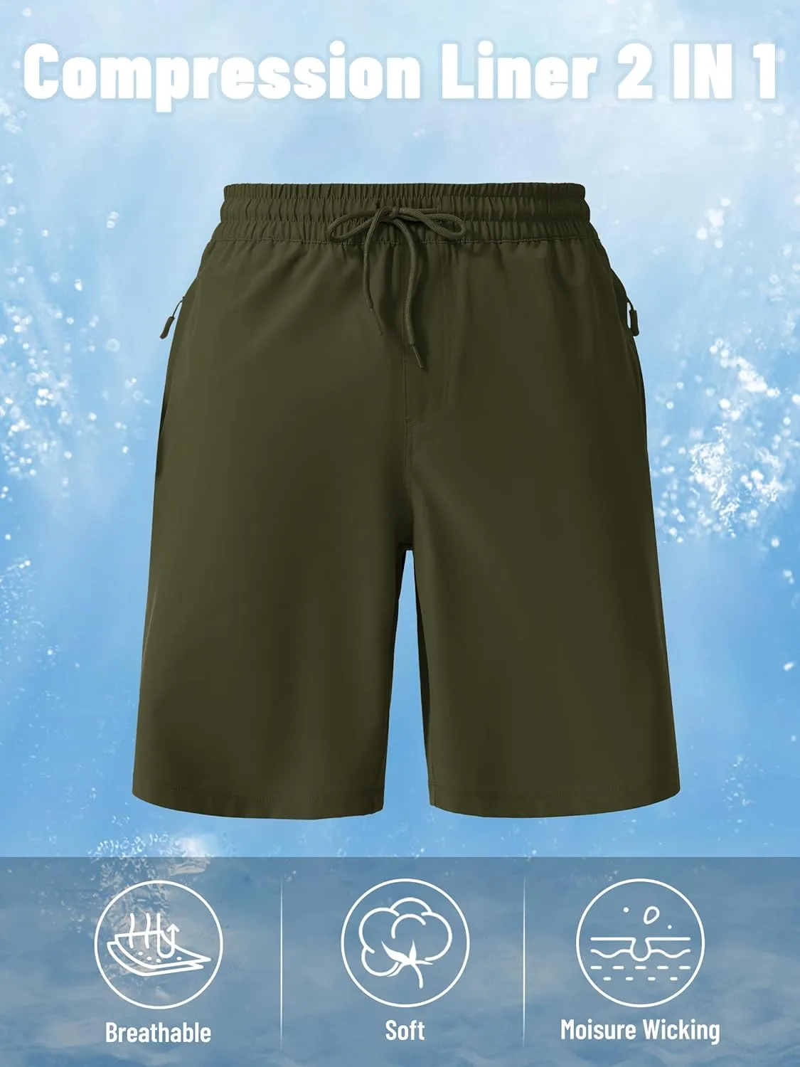 MAGCOMSEN Men's Swim Trunks with Compression Liner 9" Quick Dry Beach Shorts with Zipper Pockets