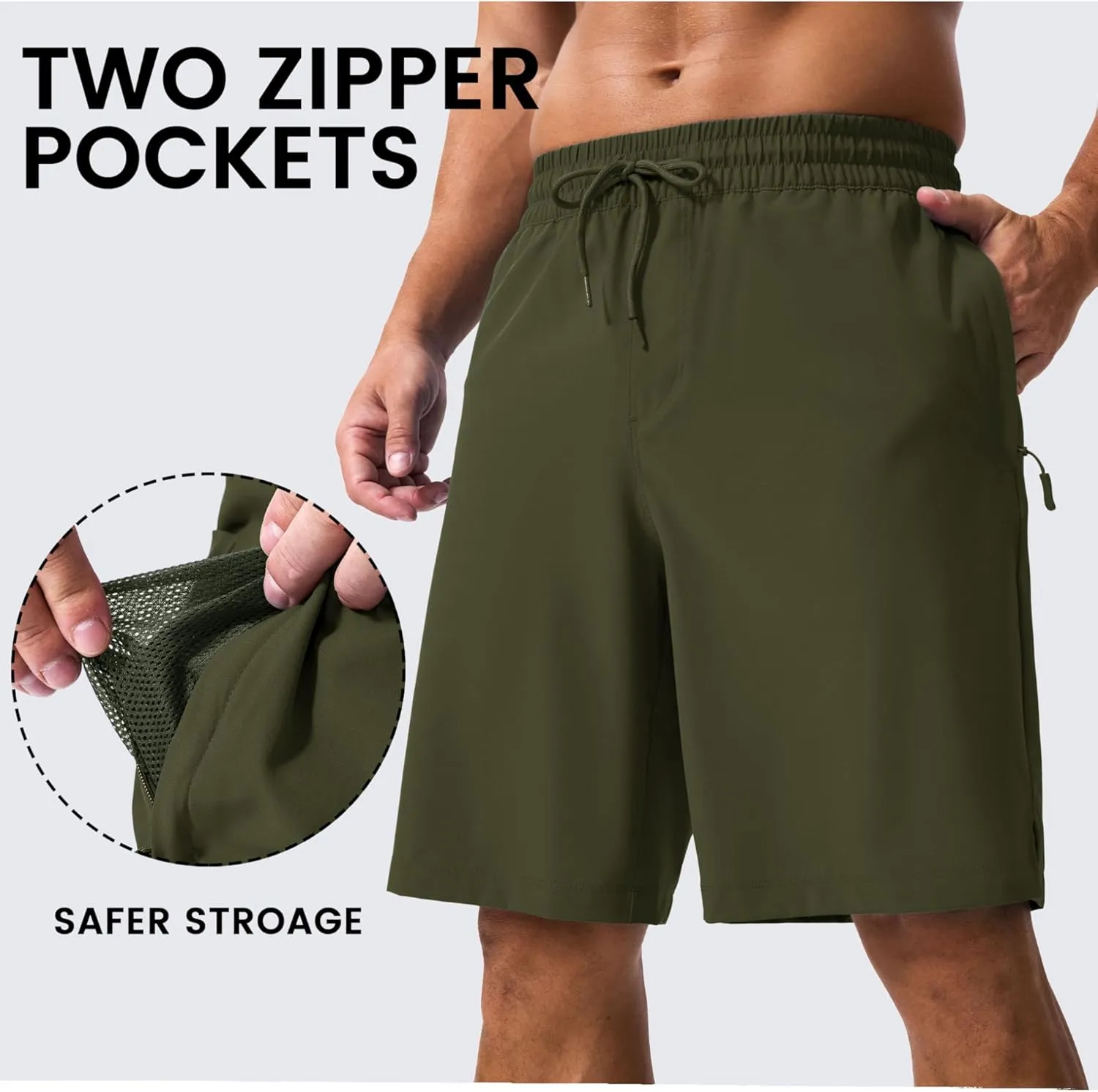 MAGCOMSEN Men's Swim Trunks with Compression Liner 9" Quick Dry Beach Shorts with Zipper Pockets