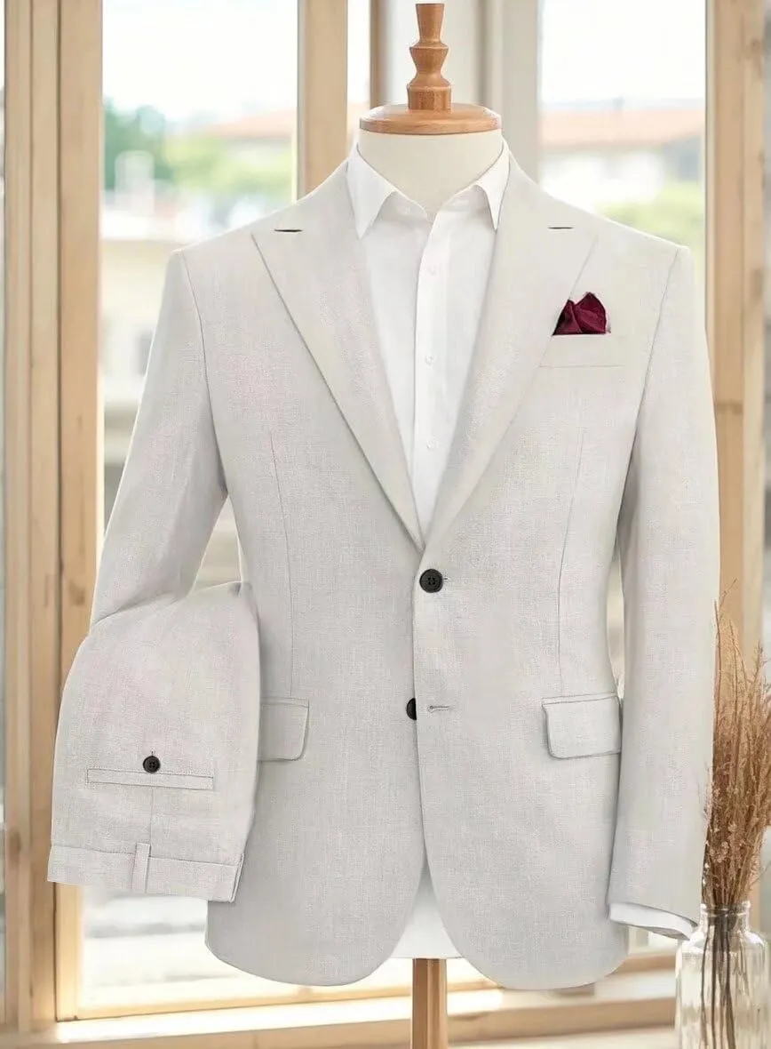 Men Linen Suits Set 2 Piece Linen Beach Wedding Suit Slim Fit Two Button Casual Lightweight Blazer Jacket