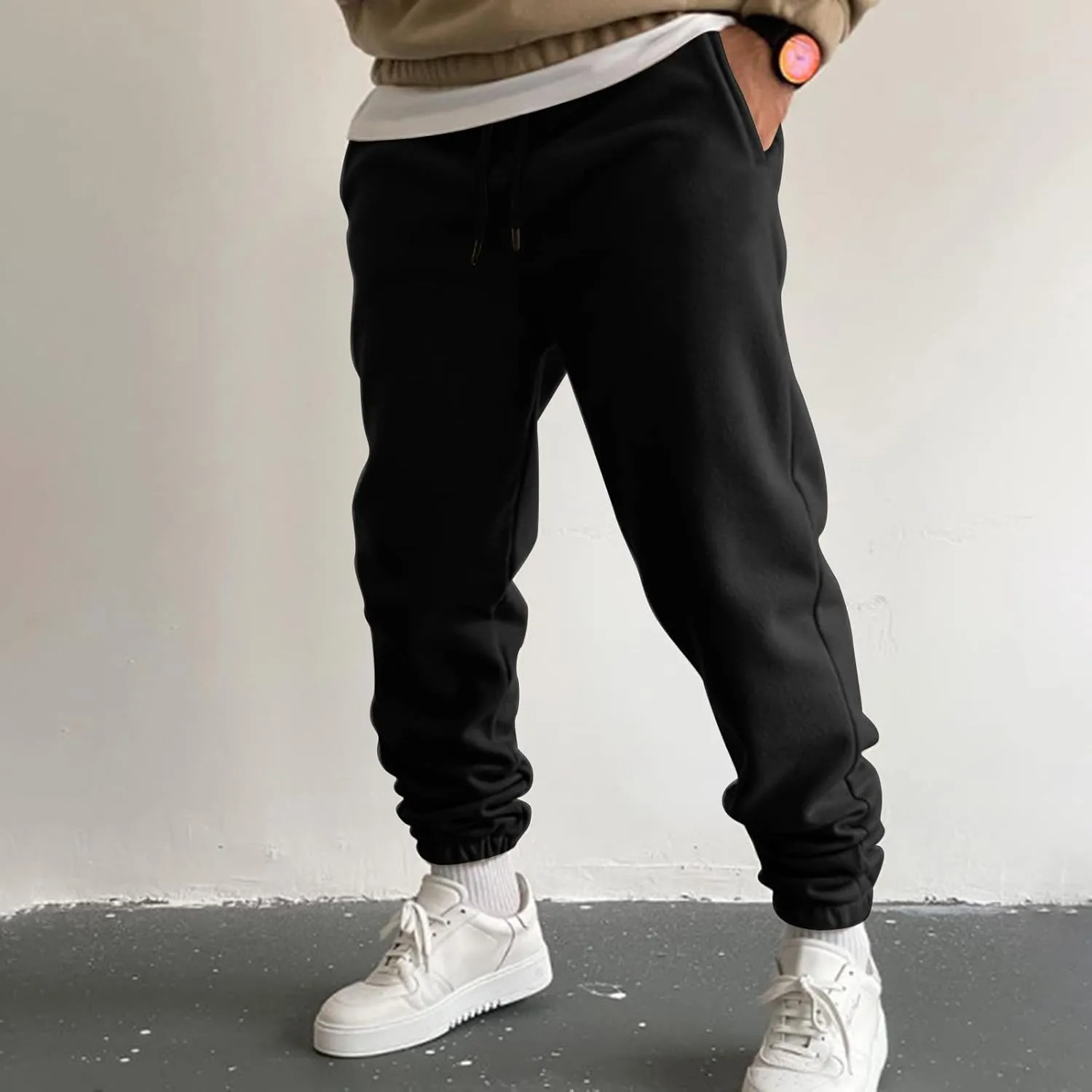 Mens Autumn and Winter High Street Fashion Leisure Pants Loose Sports Running Trousers Solid Color Lace Up Joggers